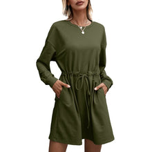 Load image into Gallery viewer, 2021 Women O Neck Short Dress With Sash Long Sleeve Loose Mini Dress A Line Mini Dress Party Vestidos 2021 Side Pockets Casual