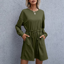 Load image into Gallery viewer, 2021 Women O Neck Short Dress With Sash Long Sleeve Loose Mini Dress A Line Mini Dress Party Vestidos 2021 Side Pockets Casual
