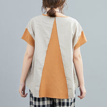 Load image into Gallery viewer, 2021 Women&#39;S Summer T-Shirt O Neck Splicing Pocket Contrast Sleeves Shirt  Asymmetric Hem Sweet Casual Loose Female BasisTops