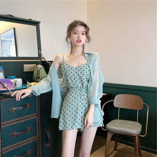 2021 Women Spring Summer Casual Plus Size 3 Pcs Set Lady Long Sleeve Tops + Polka Dot Vest + Shorts Set Female Vintage Suit G715