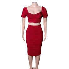 Load image into Gallery viewer, 2021 Women Summer Sexy Short Sleeve Square Collar T-shirt Solid Skirt Bandage Set Celebrity Designer Evening Party Women&#39;s Set