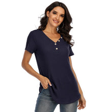 Load image into Gallery viewer, 2021 Women Summer T-shirt Waffle Tops  Fashion Sexy V-Neck Solid Tee Tops New Female Casual T-shirts Mujer Chic Tops