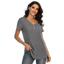 Load image into Gallery viewer, 2021 Women Summer T-shirt Waffle Tops  Fashion Sexy V-Neck Solid Tee Tops New Female Casual T-shirts Mujer Chic Tops
