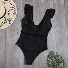 Load image into Gallery viewer, 2021 Women Swimsuit Split Slim Ruffled Sexy Push-up Bikini Swimsuit Solid Color Hollow V-neck Bikinis Swimwear