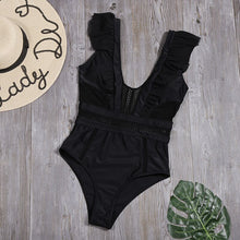 Load image into Gallery viewer, 2021 Women Swimsuit Split Slim Ruffled Sexy Push-up Bikini Swimsuit Solid Color Hollow V-neck Bikinis Swimwear