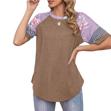 Load image into Gallery viewer, 2021 Women Tee Shirts  Raglan Short Sleeve Splicing Floral Stripes Print Shirts Loose Fit Tee Tops Casual Summer T-Shirts Femme