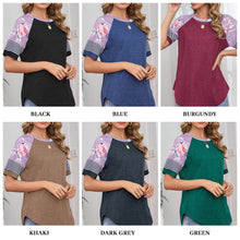 Load image into Gallery viewer, 2021 Women Tee Shirts  Raglan Short Sleeve Splicing Floral Stripes Print Shirts Loose Fit Tee Tops Casual Summer T-Shirts Femme