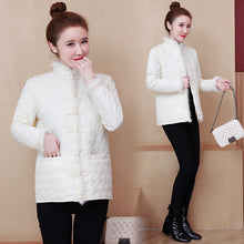 Load image into Gallery viewer, 2021 Women Winter Padded Jacket Chinese Style Stand Collar Retro Buckle Casual Vintage Plus Size Coat Female Thicken Outerwear