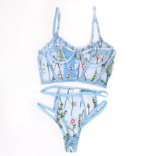 Load image into Gallery viewer, 2021 Women&#39;s Lace Embroidered Underwear Sexy Sensual Lingerie Bralette Bra and Panty Set Mesh See-through Erotic Thong Set