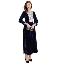 Load image into Gallery viewer, 2021 Women&#39;s Spring And Autumn Arab Muslim Stretch Velvet Waist Slimming Slim Sequined Velvet Stitching Dress Abaya Kimono