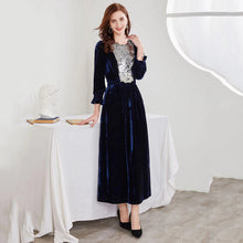 Load image into Gallery viewer, 2021 Women&#39;s Spring And Autumn Arab Muslim Stretch Velvet Waist Slimming Slim Sequined Velvet Stitching Dress Abaya Kimono