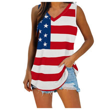 Load image into Gallery viewer, 2021 Women&#39;s T Shirt Vintage American Flag Print Oversized Sleeveless Tee Top V Neck Pullover Casual Blouse Блузка Женская