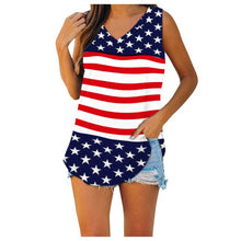 Load image into Gallery viewer, 2021 Women&#39;s T Shirt Vintage American Flag Print Oversized Sleeveless Tee Top V Neck Pullover Casual Blouse Блузка Женская