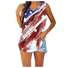 Load image into Gallery viewer, 2021 Women&#39;s T Shirt Vintage American Flag Print Oversized Sleeveless Tee Top V Neck Pullover Casual Blouse Блузка Женская