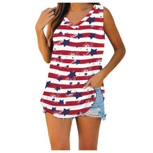 Load image into Gallery viewer, 2021 Women&#39;s T Shirt Vintage American Flag Print Oversized Sleeveless Tee Top V Neck Pullover Casual Blouse Блузка Женская