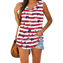 Load image into Gallery viewer, 2021 Women&#39;s T Shirt Vintage American Flag Print Oversized Sleeveless Tee Top V Neck Pullover Casual Blouse Блузка Женская