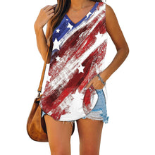 Load image into Gallery viewer, 2021 Women&#39;s T Shirt Vintage American Flag Print Oversized Sleeveless Tee Top V Neck Pullover Casual Blouse Блузка Женская