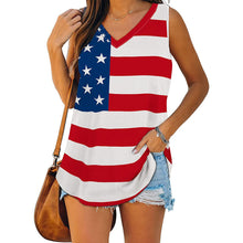 Load image into Gallery viewer, 2021 Women&#39;s T Shirt Vintage American Flag Print Oversized Sleeveless Tee Top V Neck Pullover Casual Blouse Блузка Женская