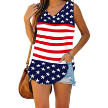 Load image into Gallery viewer, 2021 Women&#39;s T Shirt Vintage American Flag Print Oversized Sleeveless Tee Top V Neck Pullover Casual Blouse Блузка Женская