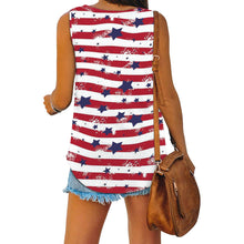 Load image into Gallery viewer, 2021 Women&#39;s T Shirt Vintage American Flag Print Oversized Sleeveless Tee Top V Neck Pullover Casual Blouse Блузка Женская