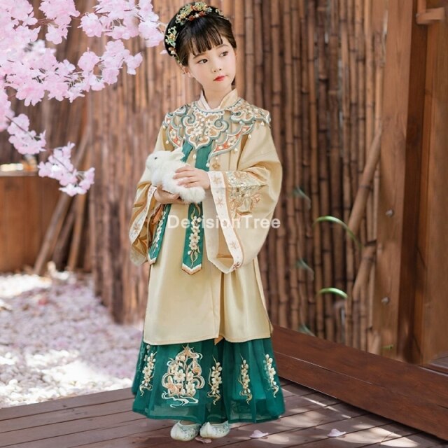 2021 girl chinese style princess dress folk hanfu tang dynasty dress traditional dance costumes children party princess dress