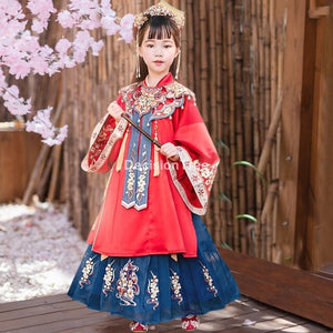 2021 girl chinese style princess dress folk hanfu tang dynasty dress traditional dance costumes children party princess dress