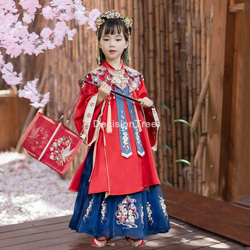 2021 girl chinese style princess dress folk hanfu tang dynasty dress traditional dance costumes children party princess dress