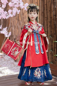 2021 girl chinese style princess dress folk hanfu tang dynasty dress traditional dance costumes children party princess dress