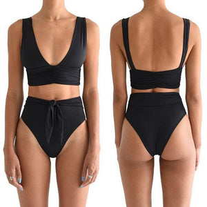 2021 new foreign trade split bikini female sexy solid color fold strap swimsuit