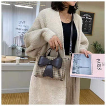 Load image into Gallery viewer, 2021 new portable plaid trend woolen material bow messenger bag one drop delivery