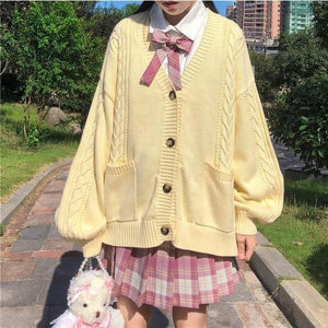 2021 new sweet cute girl knitting sweater lazy college style loose sleeve Harajuku girl JK uniform sweater coat s ~ 2XL