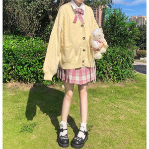 2021 new sweet cute girl knitting sweater lazy college style loose sleeve Harajuku girl JK uniform sweater coat s ~ 2XL