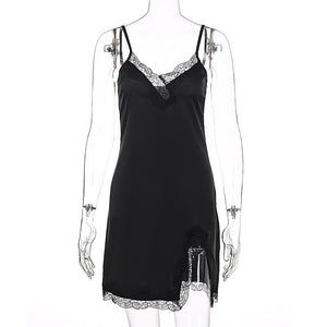 2021 sleeveless lace patchwork V-neck sexy slip mini slip dress summer women streetwear outfits sleep wear