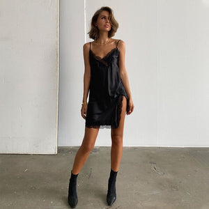 2021 sleeveless lace patchwork V-neck sexy slip mini slip dress summer women streetwear outfits sleep wear