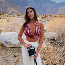 Load image into Gallery viewer, 2021 spring and summer new women&#39;s explosive striped woolen deep V halter strap top