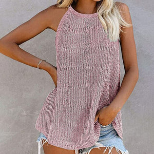 2021 summer new hit color casual round neck thin shoulder strap knitted vest beach blouse top women