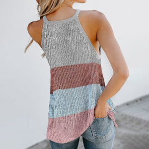 2021 summer new hit color casual round neck thin shoulder strap knitted vest beach blouse top women
