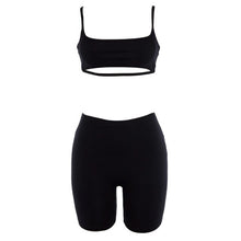 Load image into Gallery viewer, 2021 women&#39;s new sexy hollow out suspender high waist hot pants two piece suit