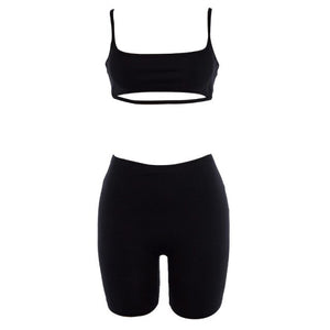 2021 women's new sexy hollow out suspender high waist hot pants two piece suit