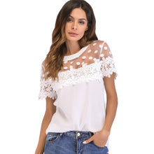 Load image into Gallery viewer, 2021New Fashion Women T-shirts Lace Sheer Mesh Floral Crochet Polka Dot Tees Casual Loose Elegant Female Tops White