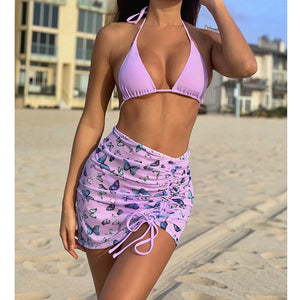 2021Sexy Women Separate Swimsuit Strappy Bikini Sets Brazilian Thong Butterfly Summer Beachdress Bandage Swimwear 3 Piece Бикини