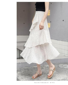 2021Summer New Elastic High Waist Slim Simple Floral Chiffon Long Skirt Casual Women Irregular Fishtail Cake Skirt Free Shipping