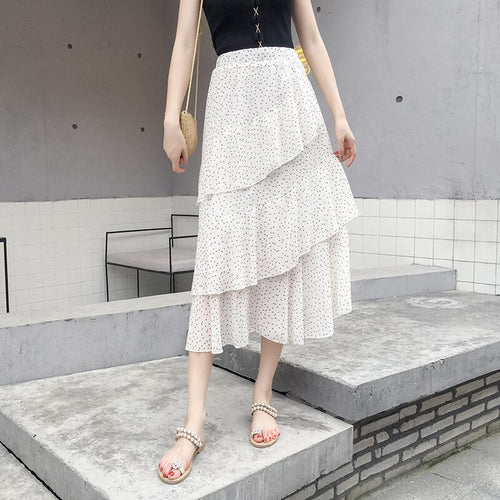 2021Summer New Elastic High Waist Slim Simple Floral Chiffon Long Skirt Casual Women Irregular Fishtail Cake Skirt Free Shipping