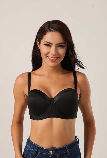 2021new D Cup Thin Large Bra Oversized Dress Strapless Sexy Solid Half Cup One Piece Push Up Underwire Underwear Oversized Bra