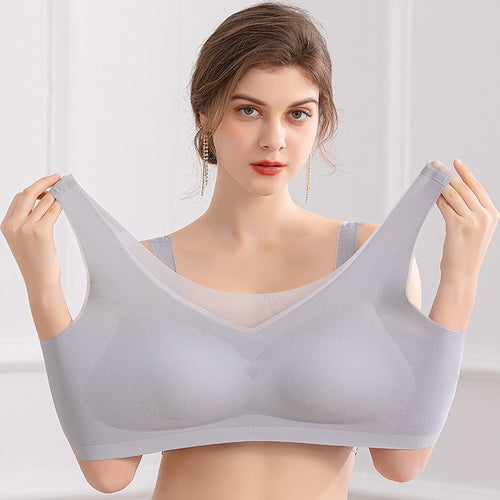 2021new Plus Size Solid Bra One Piece Seamless Push Up Breathable Underwear Summer Ultra Thin Women's Sports Vest Bra Big Breast