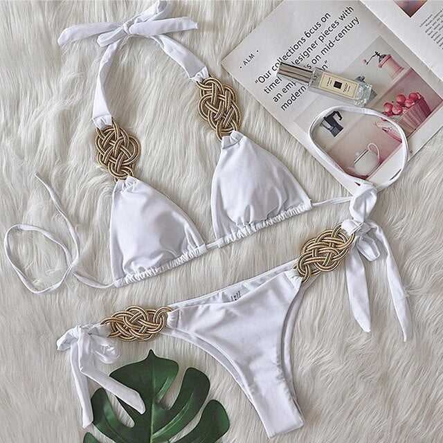 2022 Brand New Women's Patchwork Knitted Swimwear Two Piece Brazilian Bikini Swimwear