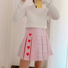 Load image into Gallery viewer, 2022 Cosplay Plaid Mini Skirt Women Schoolgirl Lolita High Waist Heart Cute Pleated Short Skirts Pink Spring Kawaii Clothes