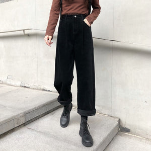 2022 Elastic Waist Casual Straight Trousers Femme Solid Office Lady Simple Corduroy Pants Women All Match Spring Pantalones