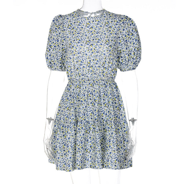 2022 Elegant Print Sexy Backless Bandage Mini Dress Club Party Outfits for Women Summer Short Sleeves Dresses Casual Vacation