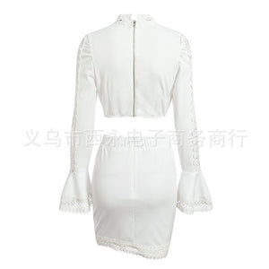 2022 Fashion New Spring and Autumn Women&#39;s Skirt Two-piece Set White Lace Flared Sleeve Top and Short Skirt Suit Female Casual